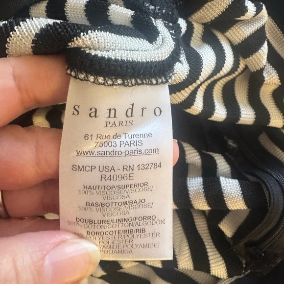 Sandro Paris Striped Knit Dress Viscose Sleeveless Size 2 - Picture 4 of 8